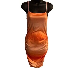 Orange Ruched Bodycon Mini Dress Spaghetti Straps Backless